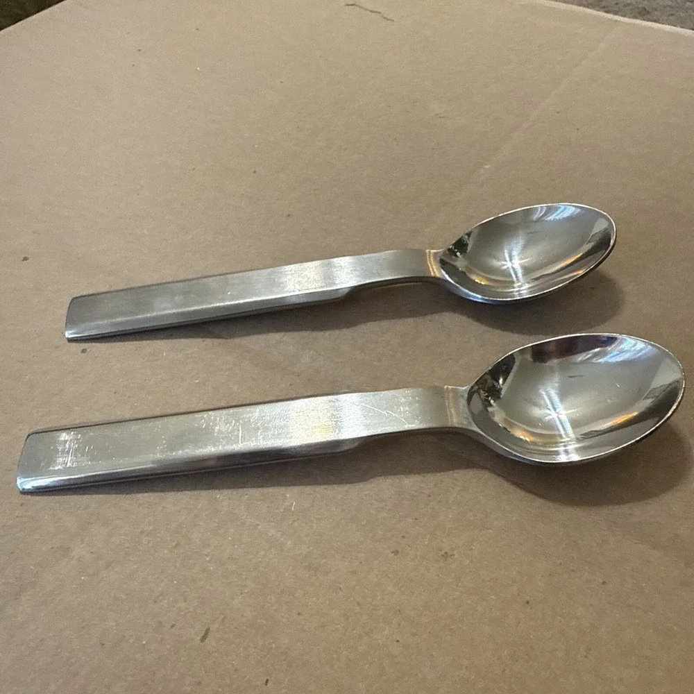 Set Of 2 Stanley Roberts Korea Oblique Flatware Small Spoons Dessert Soup 5 3/4